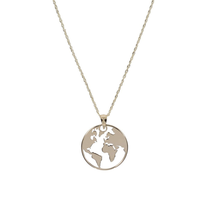 9ct Yellow Gold 15mm World Pendant Necklace