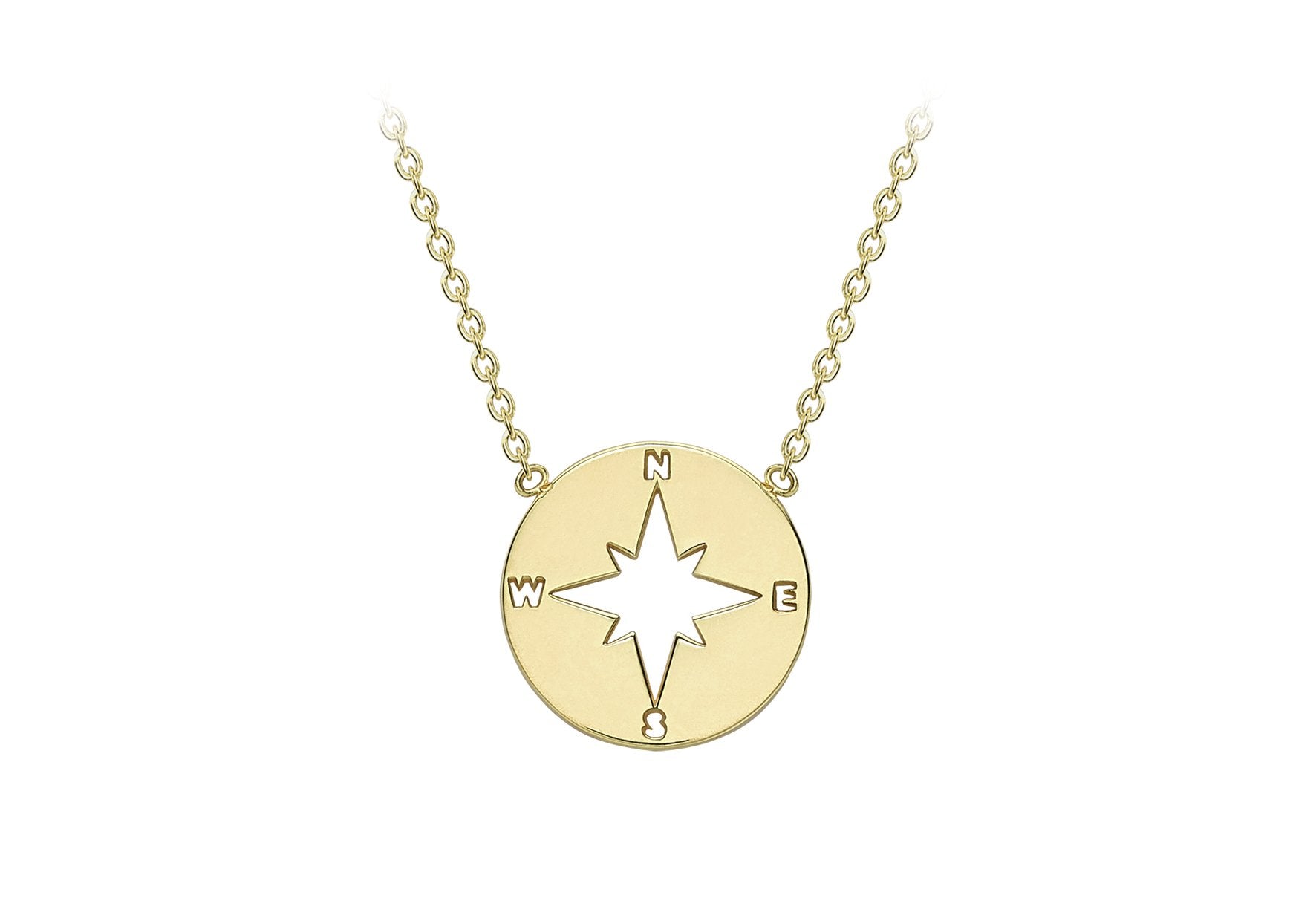 9ct Yellow Gold Cut Out Compass Pendant and Chain