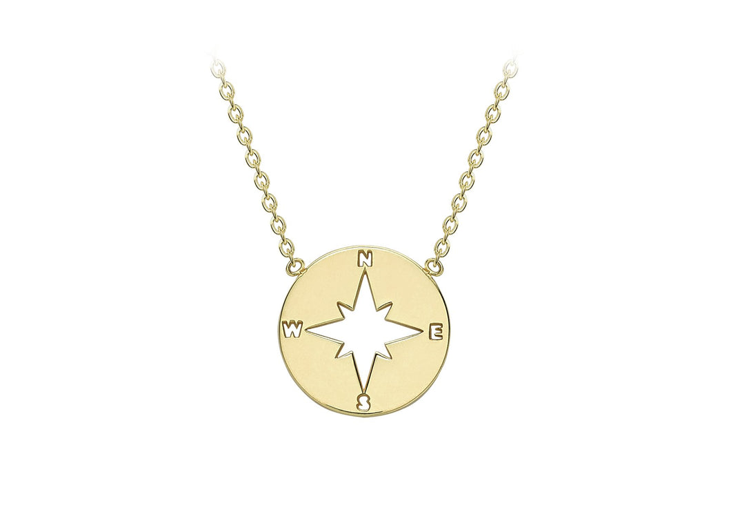 9ct Yellow Gold Cut Out Compass Pendant and Chain