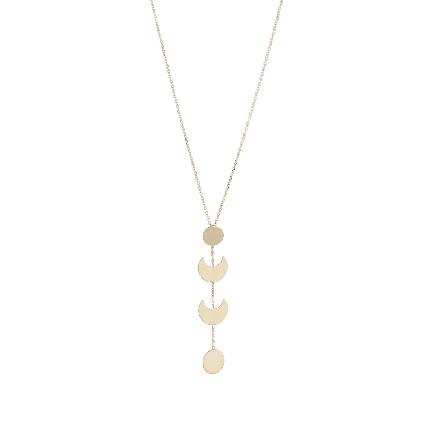 9ct Yellow Gold Crescent & Disc Drop Necklace