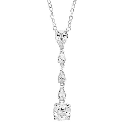 Sterling Silver Multi Drop Pear and Cushion CZ Necklace