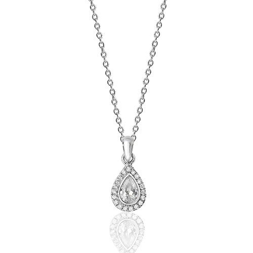Sterling Silver Pear Shape Halo Styled CZ Necklace