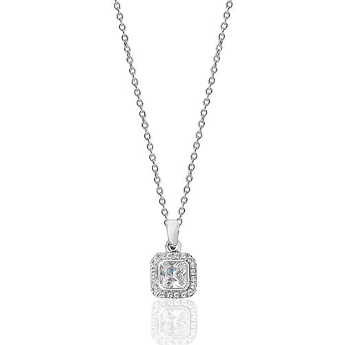 Sterling Silver Square and Halo CZ Necklace