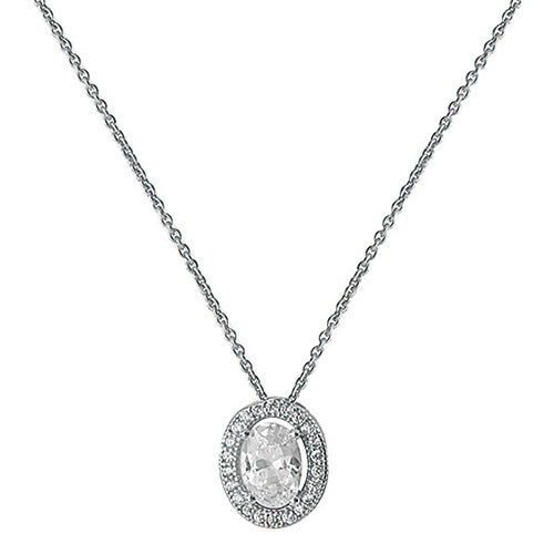 Sterling Silver Oval Centre Stone with Halo Outlay Necklace