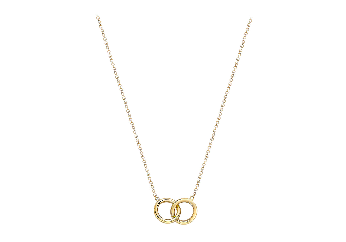 9ct Yellow Gold Double Circles Interlocking Pendant Necklace