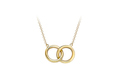 9ct Yellow Gold Double Circles Interlocking Pendant Necklace