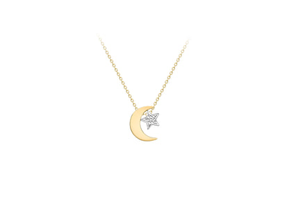 9ct Two Colour Gold Moon and Star Necklace