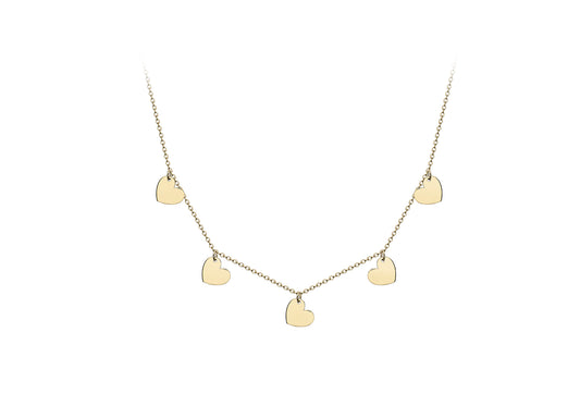 9ct Yellow Gold 5 Heart Necklace 