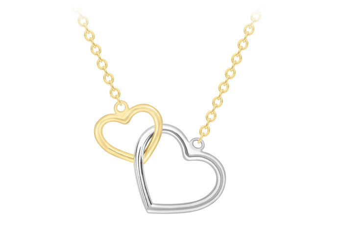 9ct Yellow & White Gold Interlocked Hearts Necklace