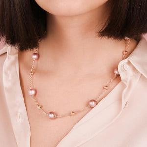 Bronzallure 18ct Rose Gold plating Ming Pearls Stationary Necklace model view