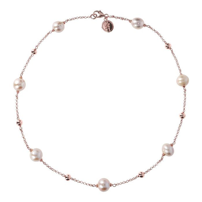 Bronzallure 18ct Rose Gold plating Ming Pearls Stationary Necklace Whole View