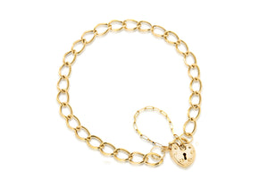9ct Yellow Gold Heart Padlock Chain Bracelet