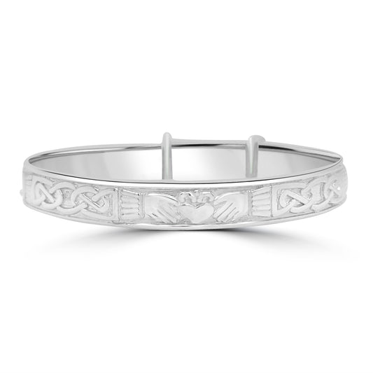 Sterling Silver Small Claddagh & Celtic Design Bangle