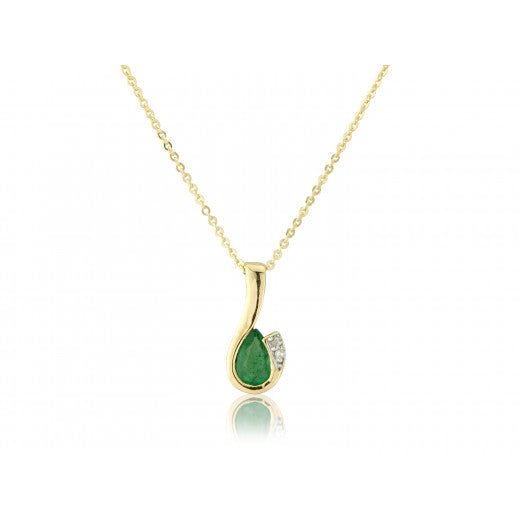 9ct Yellow Gold Pear Emerald & Diamond Detail Necklace