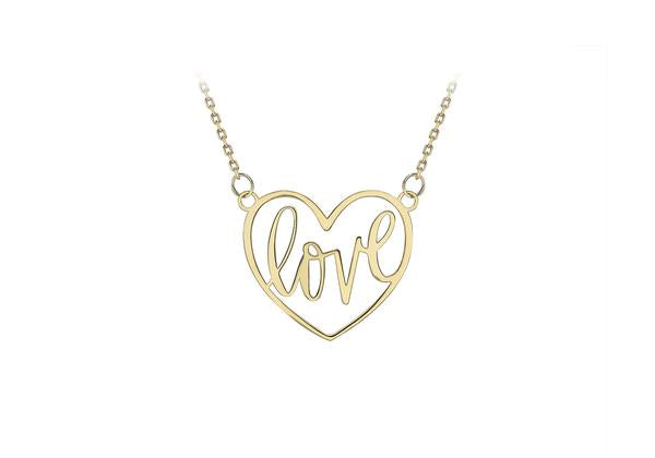 9ct Yellow Gold Large 'LOVE' Heart Pendant Necklace