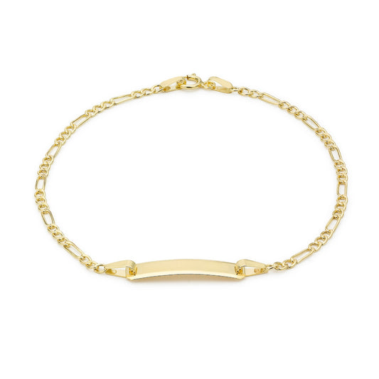 9ct Yellow Gold Figaro Chain With ID Plate Bracelet