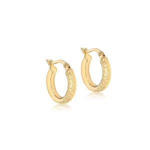 9ct Yellow Gold Thick 15mm Diamond Cut Creole Hoop Earrings