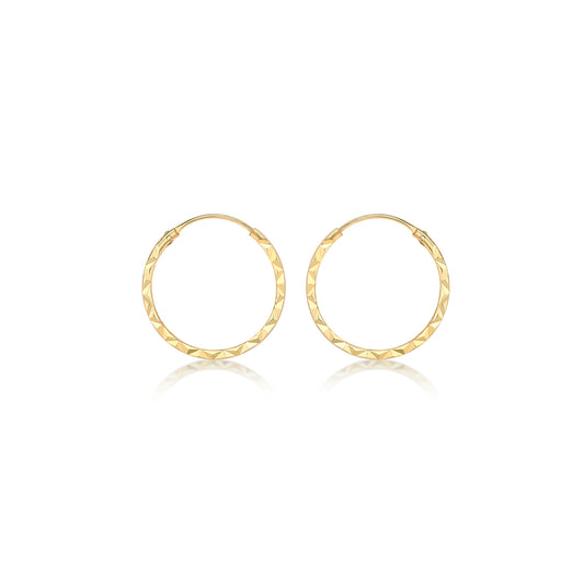 9ct Yellow Gold Delicate Diamond cut Creole Sleeper Hoops