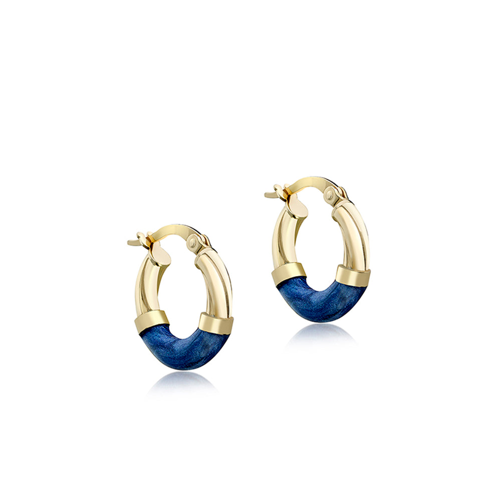 9ct Yellow Gold & Blue Enamel 16.5mm Hoop Earrings