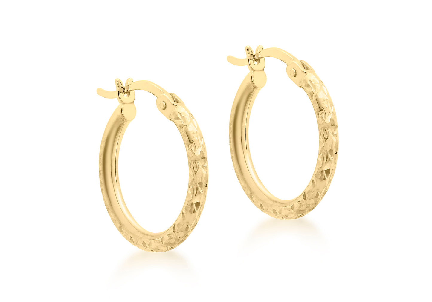 9ct Yellow Gold 15mm Diamond Cut Creole Hoop Earrings
