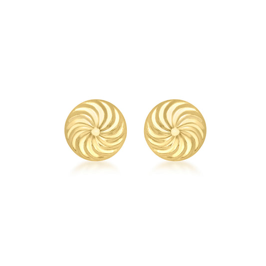 9ct Yellow Gold Swirl Button Earrings