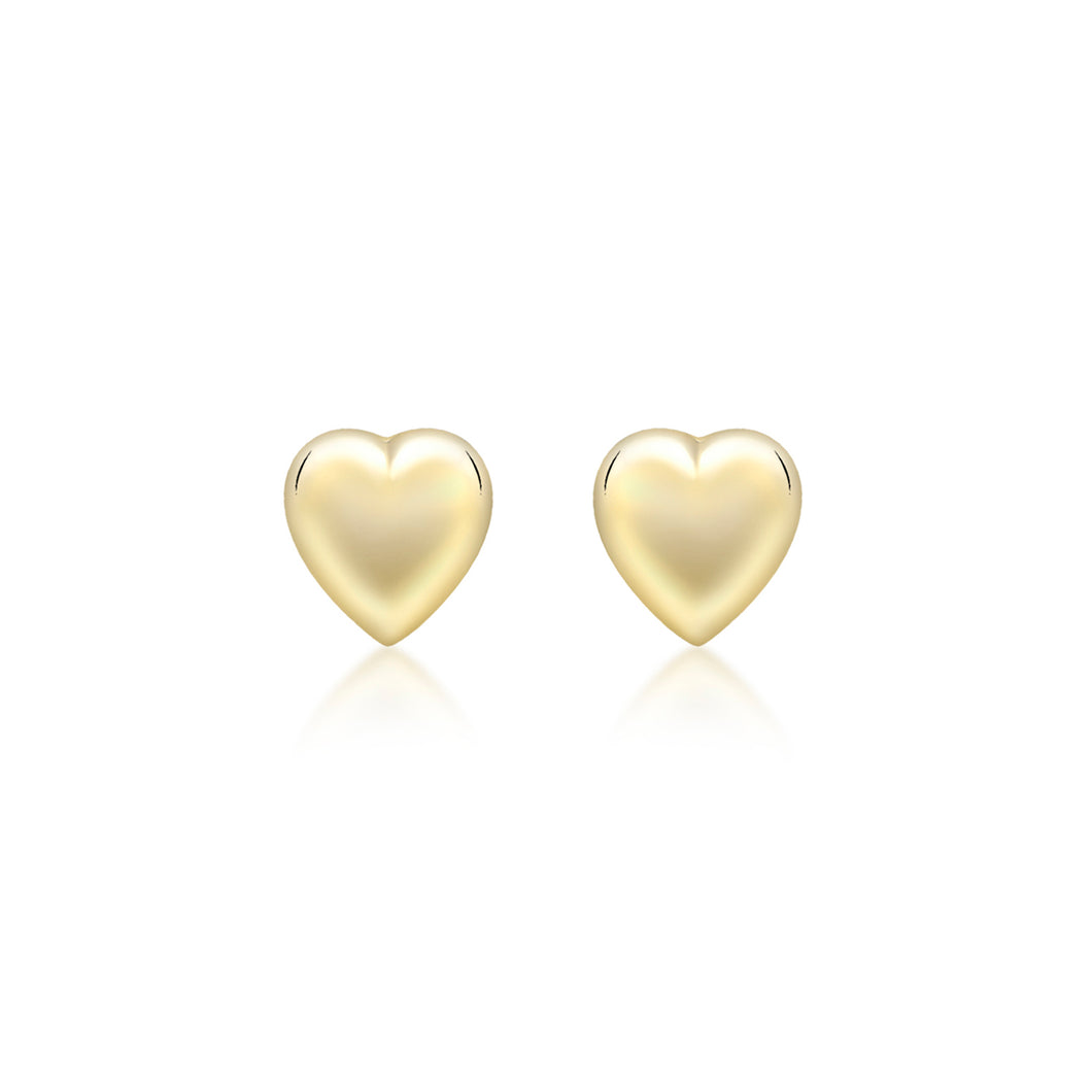 9ct Yellow Gold Puff Heart Stud Earrings