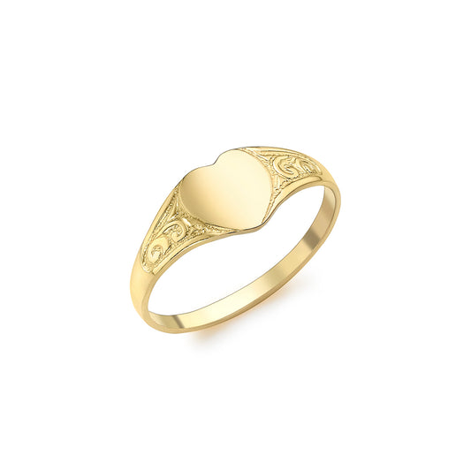 9ct Yellow Gold Children's Engraved Heart Signet Ring