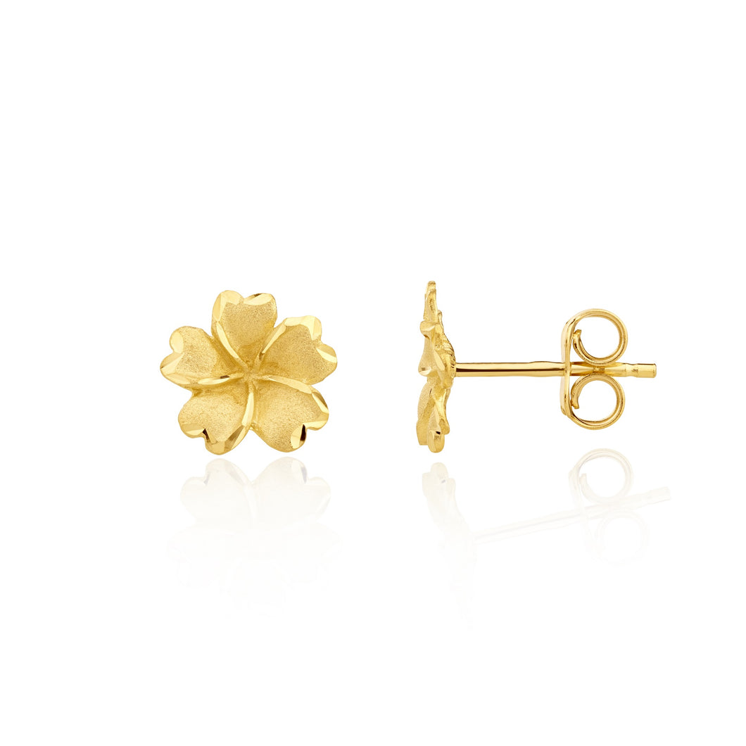 9ct Yellow Gold 9mm Satin Flower Earrings