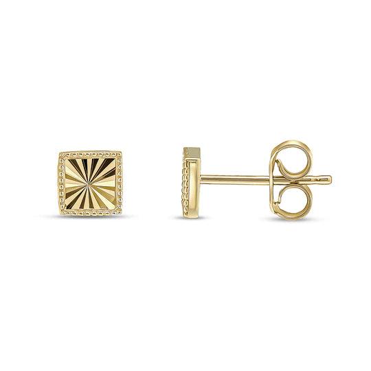 9ct Yellow Gold 5.5mm Diamond Cut Cushion Stud Earrings
