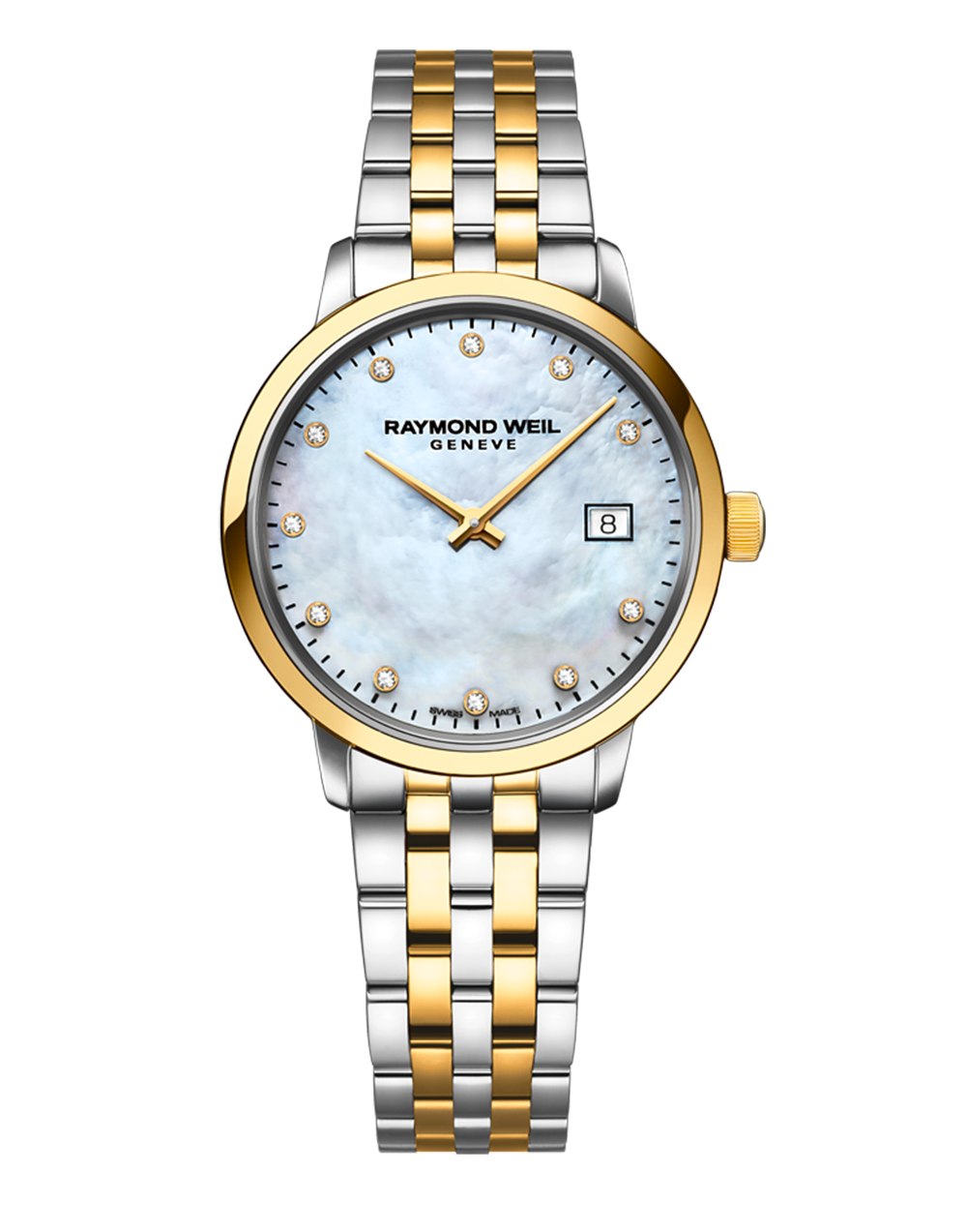 Raymond Weil 29mm Toccata Two-Tone Mother of Pearl Dial with set Diamonds Watch frontal view