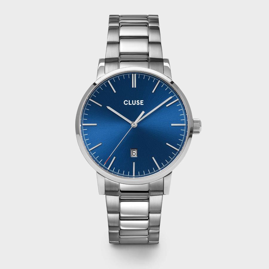 Cluse 40mm Aravis Date Tracker Stainless Steel Link Watch Front view