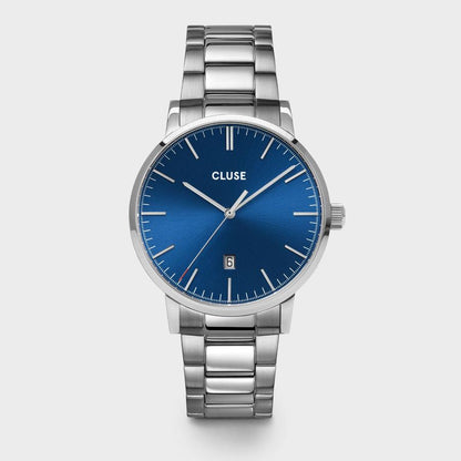 Cluse 40mm Aravis Date Tracker Stainless Steel Link Watch Front view
