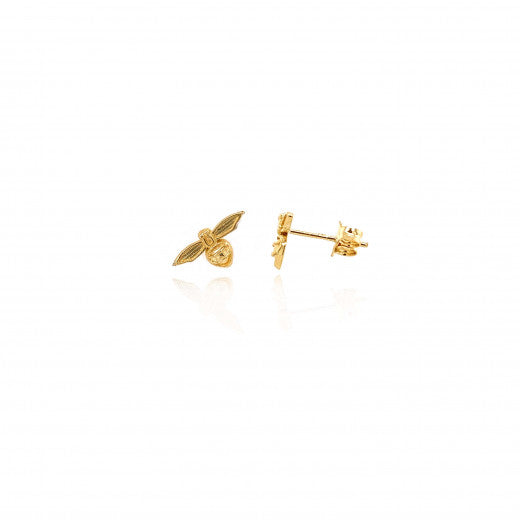 9ct Yellow Gold Engraved Bee Stud Earrings