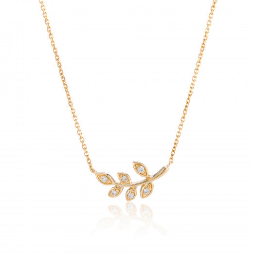 9ct Yellow Gold Fern & Diamond Pendant Necklace 0.04ct