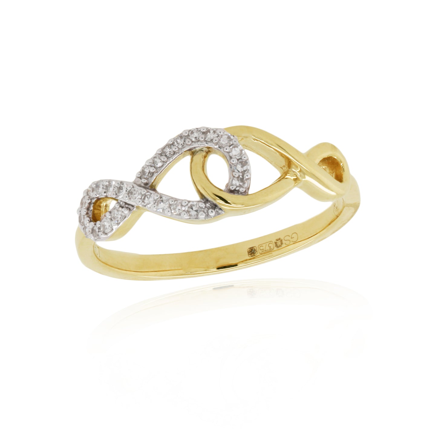 9ct Yellow Gold Interlocked Infinity Diamond Set Ring 0.09ct