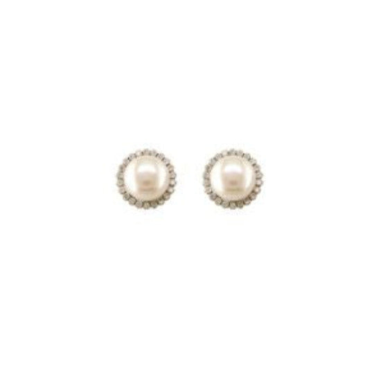 9ct White Gold Pearl & CZ Stud Earrings