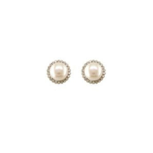 9ct White Gold Pearl & CZ Stud Earrings