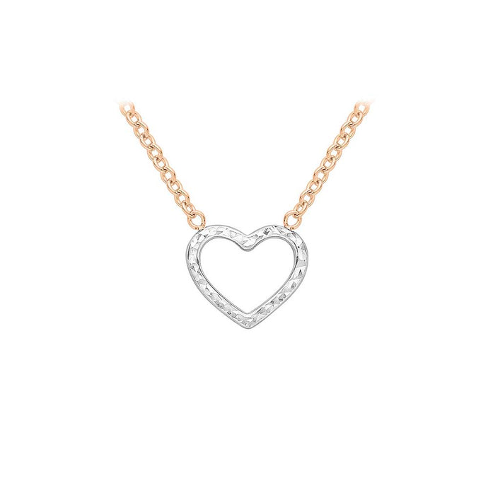 9ct Rose & White Gold Diamond Cut Heart Necklace