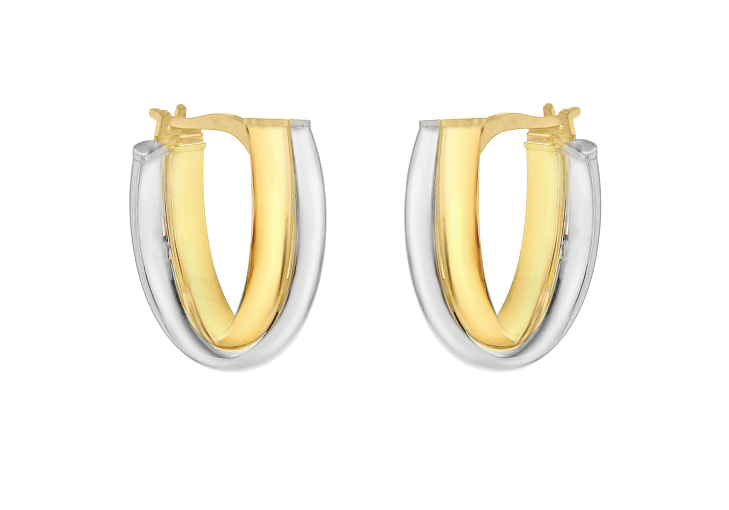 9ct Duo Tone Yellow & White Gold Huggy Earrings side view