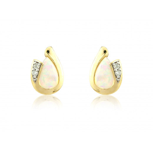 9ct Yellow Gold Pear Opal & Diamond Detail Studs