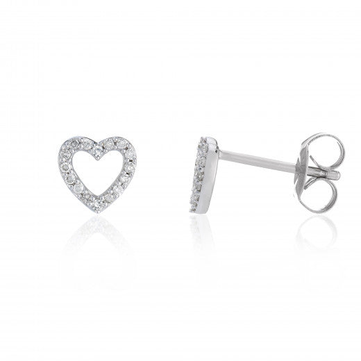 9ct White Gold Open Heart Diamond Stud Earrings 0.10ct