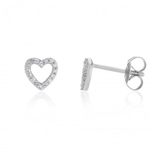 9ct White Gold Open Heart Diamond Stud Earrings 0.10ct