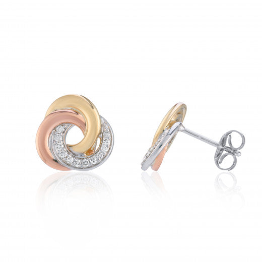 9ct Three Tone Gold Interlocked Diamond Circle Earrings 0.15ct