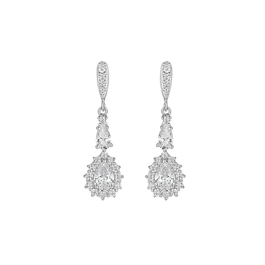 Sterling Silver Brilliant Round, Pear & Cluster CZ Multi-Drop Stud Earrings