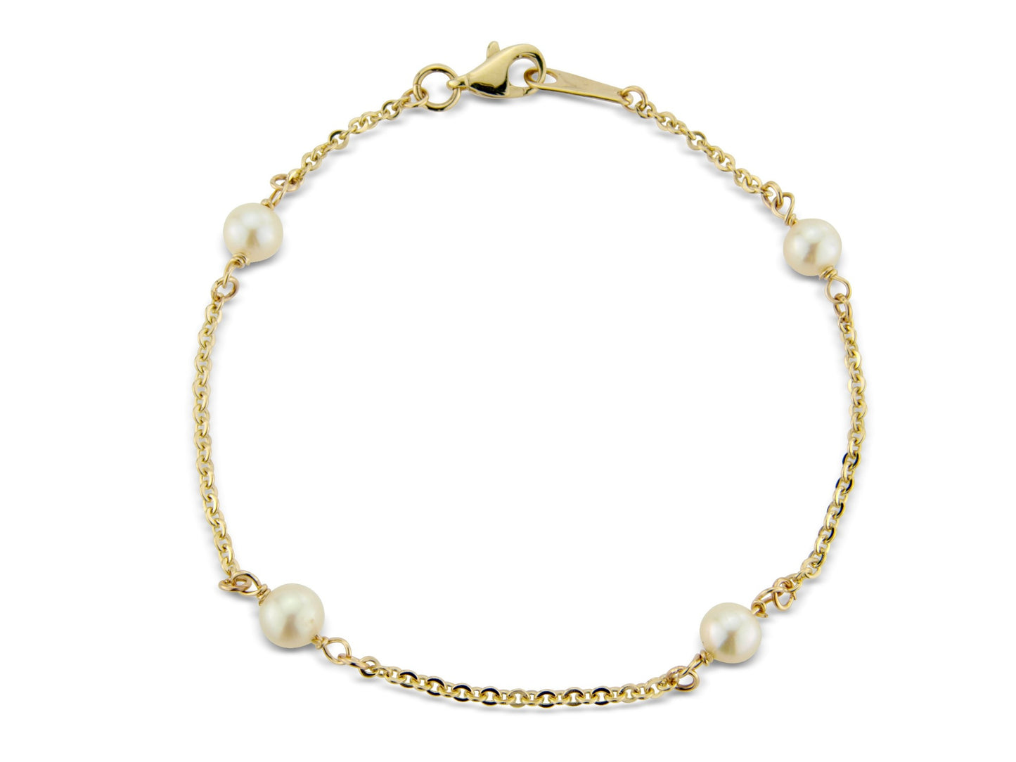 9ct Yellow Gold Pearl & Trace Chain Bracelet
