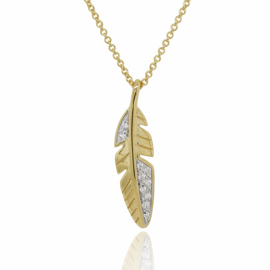 9ct Yellow Gold Diamond Set Feather Necklace, 0.03ct