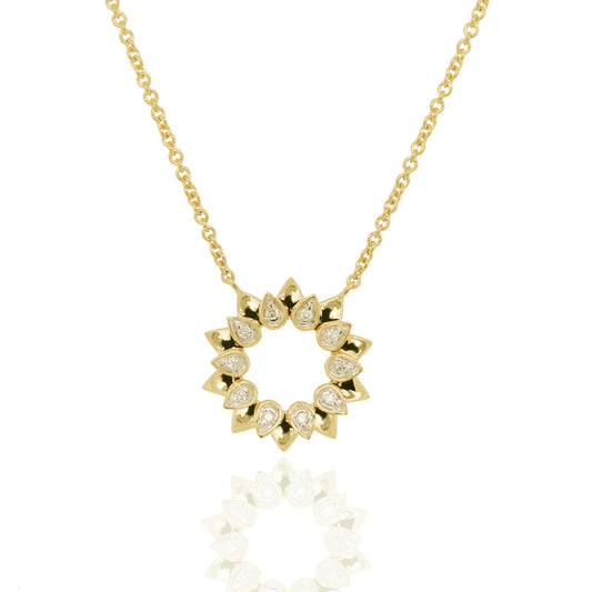 9ct Yellow Gold Diamond Set Sun Necklace, 0.03ct