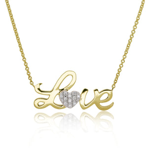 9ct Yellow Gold Diamond Set Love Necklace, 0.03ct