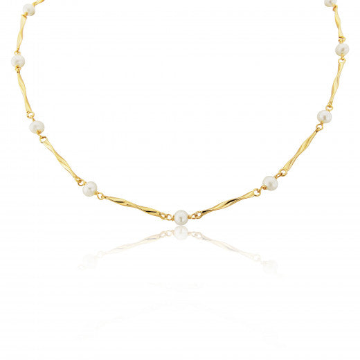 9ct Yellow Gold 4mm Cultured Pearl Conteporary Twist Necklace