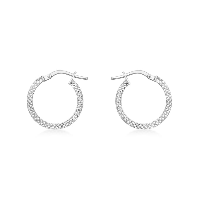 9ct White Gold 15mm Cobra-Textured Creole Earrings
